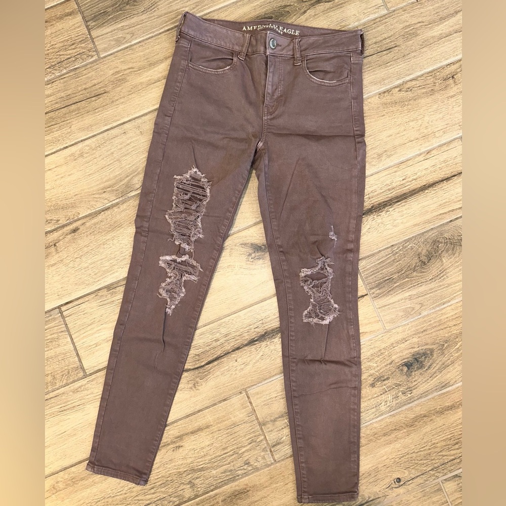 American Eagle Outfitters Pink Jeggings Skinny Fit Distressed